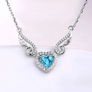 ✨ Hollow Blue Heart Wings Lovely Pendant Necklace for Women, EVGG1053